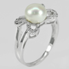 4.20 G. Natural Round Cabochon White Pearl Real 925 Sterling Silver Ring Size 9