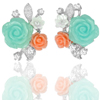 8.94 G. Rose Flower Green Orange Resin Real 925 Sterling Silver Earrings