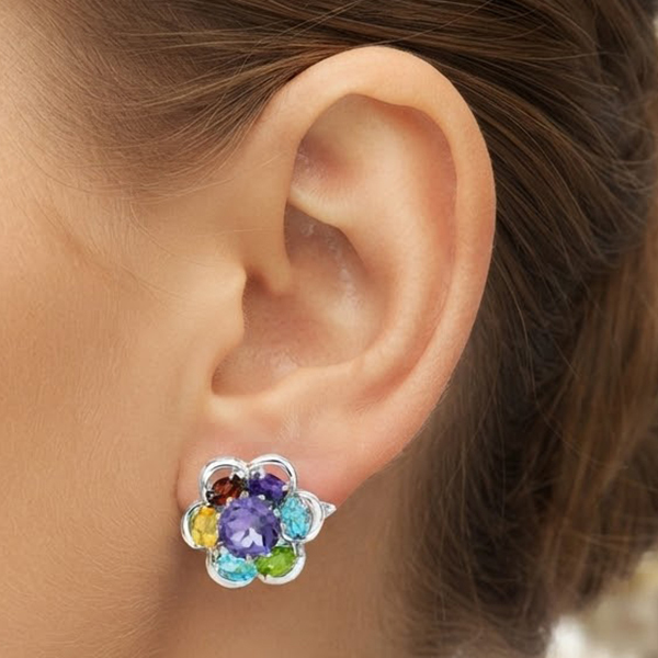 Natural Amethyst Topaz Citrine Peridot Gemstones 925 Sterling Silver Earring Jewelry 13.64 Grams Natural Amethyst Topaz Citrine Peridot Gemstones 925 Sterling Silver Earring Jewelry 13.64 Grams