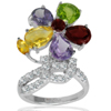 Natural Amethyst Garnet Peridot Citrine and CZ 925 Sterling Silver Ring Size7.5