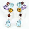 9.35 G. Natural Gems Topaz Amethyst Citrine Garnet 925 Sterling Silver Earrings