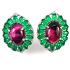 13.37 G. Natural Cabochon Red Green Aventurine Real 925 Sterling Silver Earrings