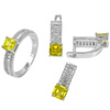 8.09 G. Square CZ Yellow Real 925 Sterling Silver Pendant Earrings Ring Size 7