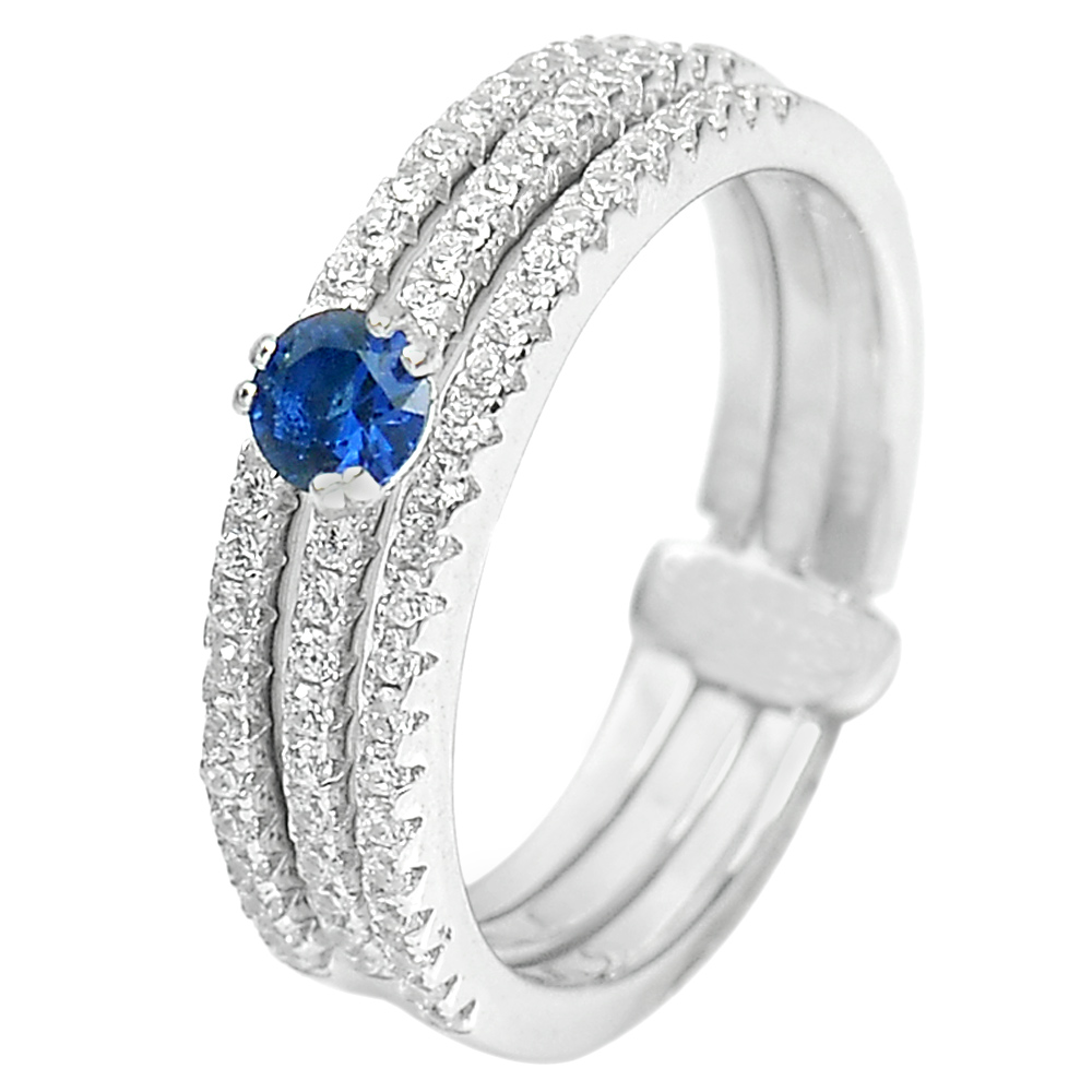 925 Sterling Silver Fine Jewelry Ring Size 6 with Blue White CZ 4.26 G.