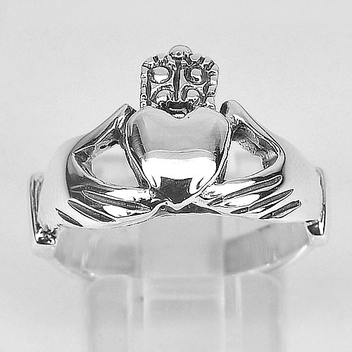 3.66 G. Real 925 Sterling Silver Heart Claddagh Design Plain Ring Size 7