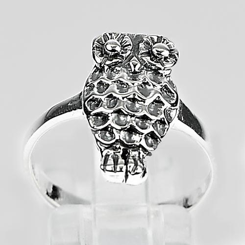 3.34 G. Real 925 Sterling Silver Amazing Design Owl Ring Jewelry Size 8