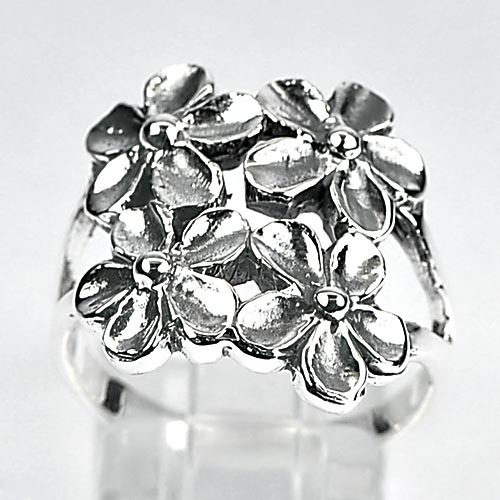 5.40 G. Beautiful New Fashion Real 925 Sterling Silver Ring Flowers Size 9