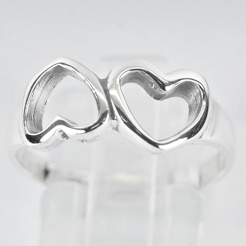2.64 G. Real 925 Sterling Silver Double Heart Jewelry Ring Size 6