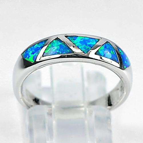 3.65 G. Multi Color Blue Created Opal 925 Sterling Silver Jewelry Ring Size 7