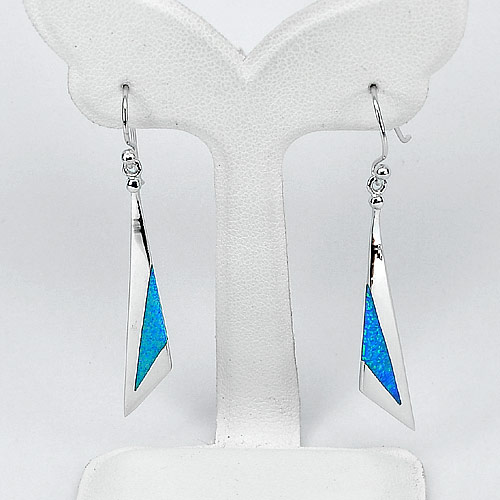 3.23 G. Real 925 Sterling Silver Earrings Multi Color Blue Created Opal