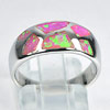 4.45 G. Pink Fire Created Opal Inlay 925 Sterling Silver Ring Size 7