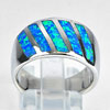 8.26 G. Good Blue Created Opal Inlay Real 925 Sterling Silver Ring Size 9