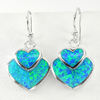 Heart Design Created Multi Color Blue Opal Real 925 Sterling Silver Earrings