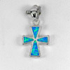 Multi Color Blue Created Opal Real 925 Sterling Silver Cross Jewelry Pendant