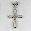 Real 925 Sterling Silver Multi Color White Created Opal Cross Pendant Jewelry