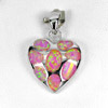 4.78 G. Real 925 Sterling Silver Heart Pendant Multi Color Pink Created Opal