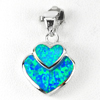 Heart Design Created Multi Color Blue Opal Real 925 Sterling Silver Pendant