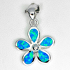 925 Sterling Silver Pendant 2.81 G. Pear Cabochon Created Multi Color Blue Opal