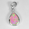 925 Sterling Silver Pendant 3.56 G. Pear Cabochon Created Multi Color Pink Opal