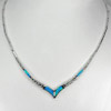 Beautiful Multi Color Blue Created Opal 925 Sterling Silver Necklace 18 Inch.