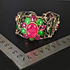Natural Pink Red Ruby and Green Jade Real 925 Sterling Silver Jewelry Bangle