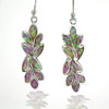 Created Multi Color Pink Opal Olive Leaf Design 925 Sterling Silver Earrings