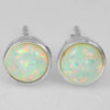 925 Sterling Silver Round Cab Multi Color White Created Opal Stud Earrings