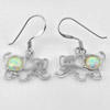 Real 925 Sterling Silver Elephant Dangle Earrings Multi Color White Created Opal
