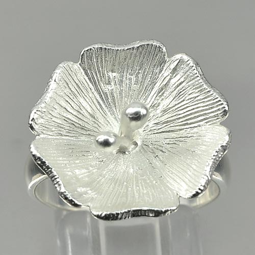 925 Sterling Silver Ring Jewelry Beautiful Hibiscus Flower 5.77 G. Size 7 Thai