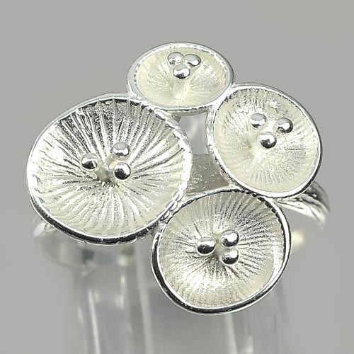 Beautiful 4.43 G. Real 925 Sterling Silver Mushroom Flowers Ring Jewelry Size 7