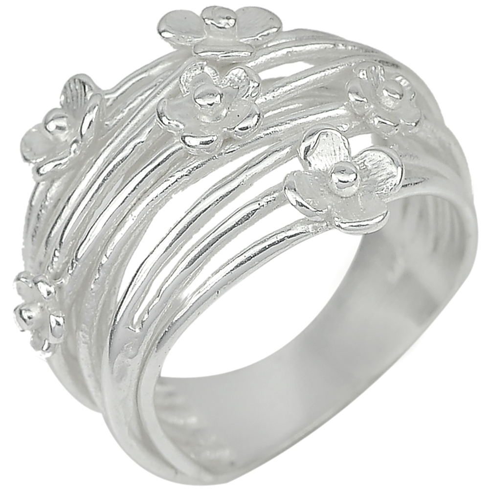 925 Sterling Silver Jewelry 5.65 G. Flowers Design Ring Size 7 Thailand