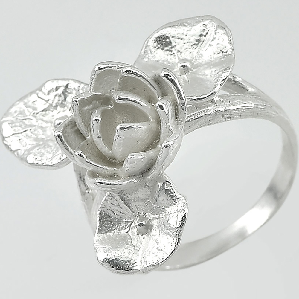 925 Sterling Silver Jewelry Ring Beautiful Flower Lotus Design 6.73 G. Size 8