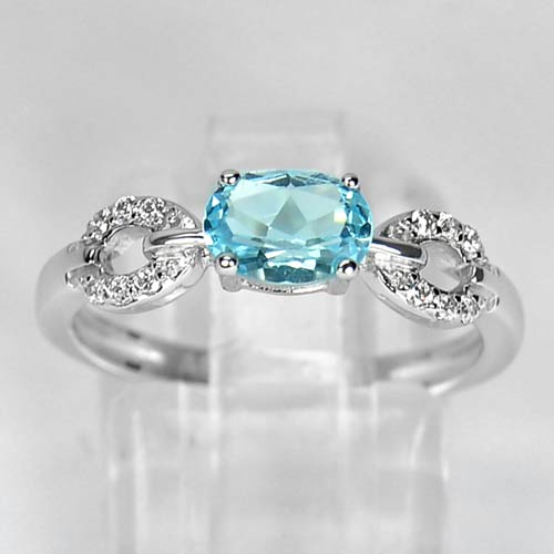 2.05 G. Oval Shape Natural Baby Blue Topaz Real 925 Sterling Silver Ring Size 7