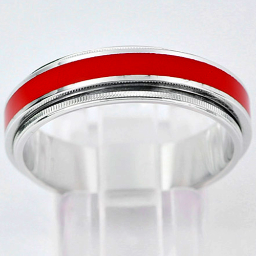 925 Sterling Silver Wedding Band Ring Jewelry with Red Enamel 3.69 G. Size 8