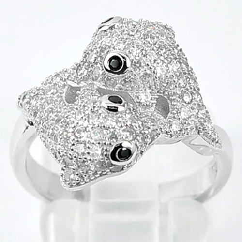 925 Sterling Silver Ring Jewelry with CZ Size 7 Double Dolphin Design 4.79 G.