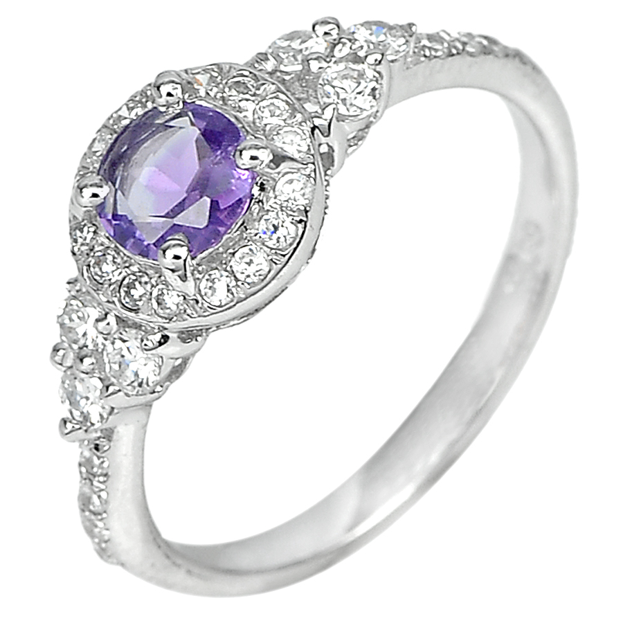 1.93 G. Real 925 Sterling Silver Ring Size 7.5 Natural Purple Amethyst with Cz