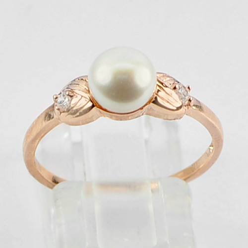 1.95 G. Natural Pearl Real 925 Sterling Silver Rose Gold Plated Ring Size 8