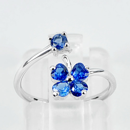 1.13 G. Real 925 Sterling Silver Jewelry Ring Size 4.5 Beautiful Heart Blue CZ