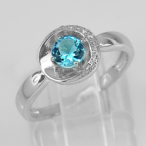 2.00 G. Round Shape Blue CZ Real 925 Sterling Silver Jewelry Ring Size 8