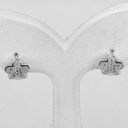 1 Pair 925 Sterling Silver Jewelry Loop Earrings Flower Design Size 10 x 8 Mm.