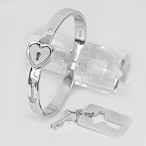Nice Key Lock Design 925 Sterling Silver Jewelry Bangle Diameter 56 mm.