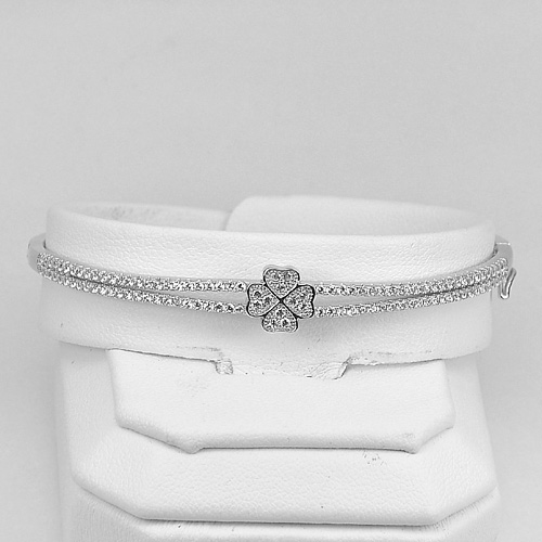 7.08 G. Beautiful White CZ Round Real 925 Sterling Silver Jewelry Bangle