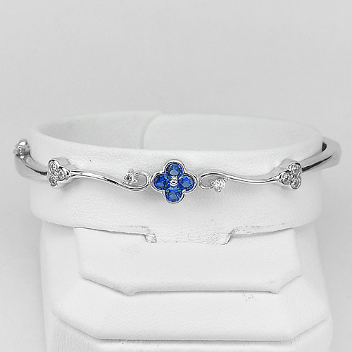 Lovely Design 925 Sterling Silver Jewelry Flower Bangle Diameter 54 mm.