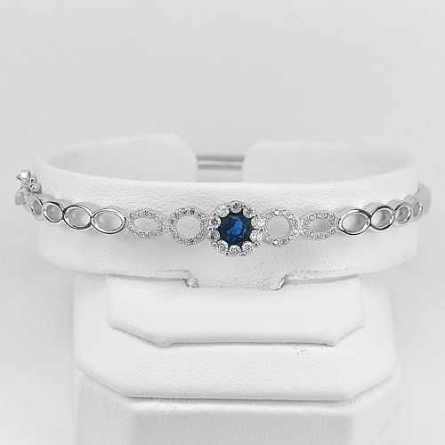8.59 G. Round Blue CZ Real 925 Sterling Silver Jewelry Bangle Diameter 59 mm.
