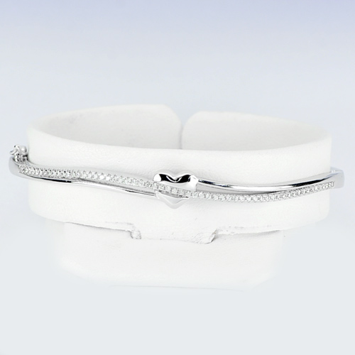 9.15 G. Round White CZ Real 925 Sterling Silver Bangle Diameter 56 Mm.