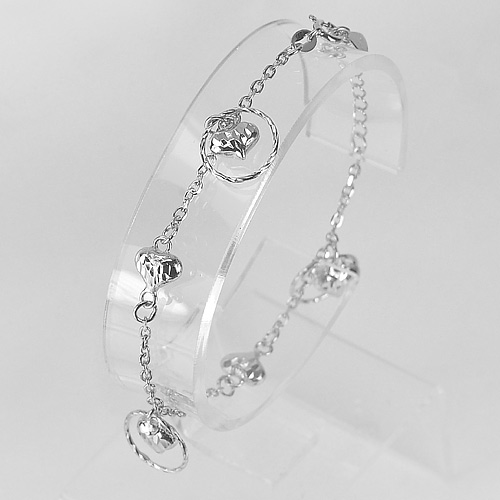 Heart Real 925 Silver Sterling Bracelet Jewelry 7 Inch. 5.04 G. Thailand