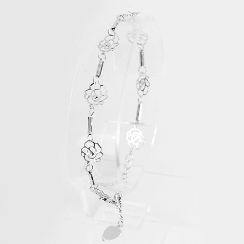925 Sterling Silver Bracelet Jewelry Beautiful Flower Design Length 6.5 Inch.