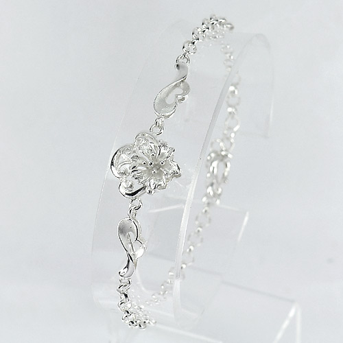 Good Flower Design 990 Sterling Silver Bracelet Jewelry Length 8 Inch.