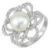 5.15 G. Natural White Pearl Gems Real 925 Sterling Silver Flower Ring Size 8