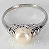 1.52 G. Round Cab Natural White Pearl Real 925 Sterling Silver Ring Size 6.5